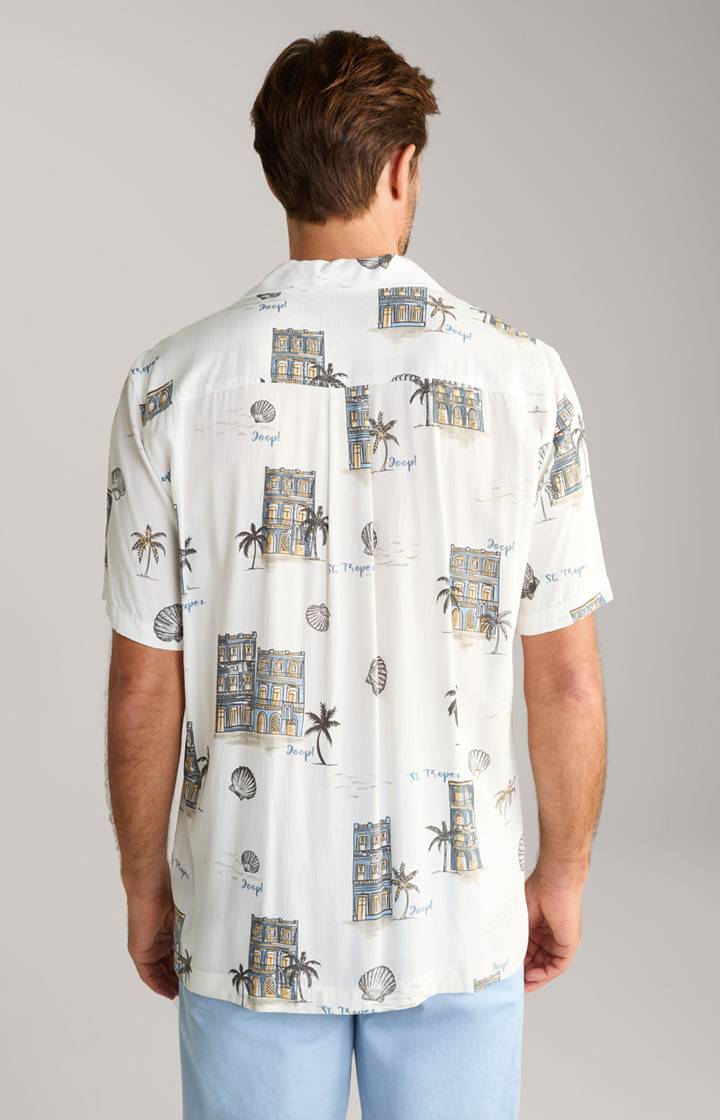 Joop Viskose-Hemd Kawai in Offwhite/Blau/Gelb gemustert im Angebot