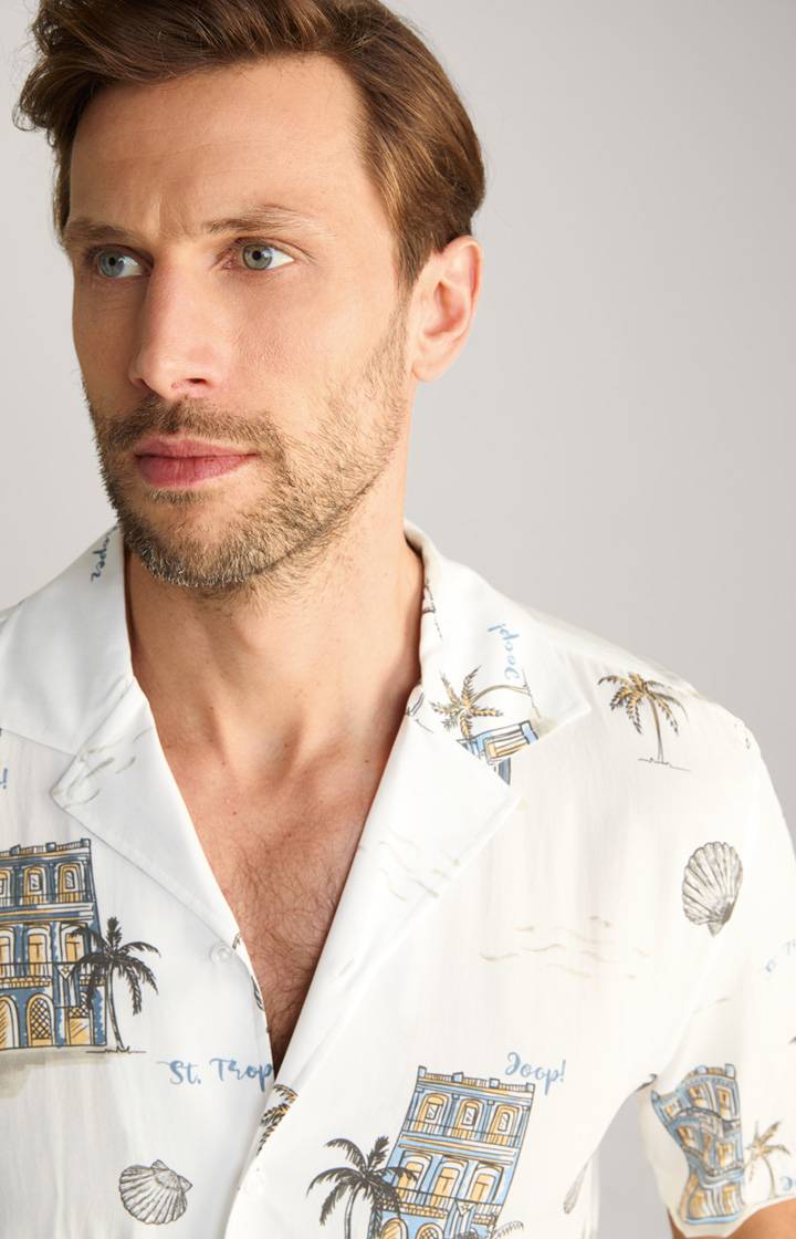 Joop Viskose-Hemd Kawai in Offwhite/Blau/Gelb gemustert im Angebot