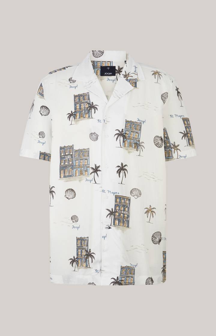 Joop Viskose-Hemd Kawai in Offwhite/Blau/Gelb gemustert im Angebot