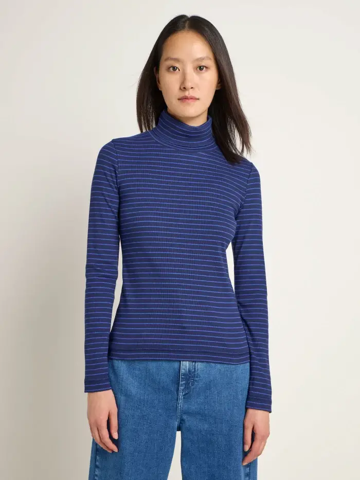 Lanius Streifen-Rollkragenshirt (GOTS)