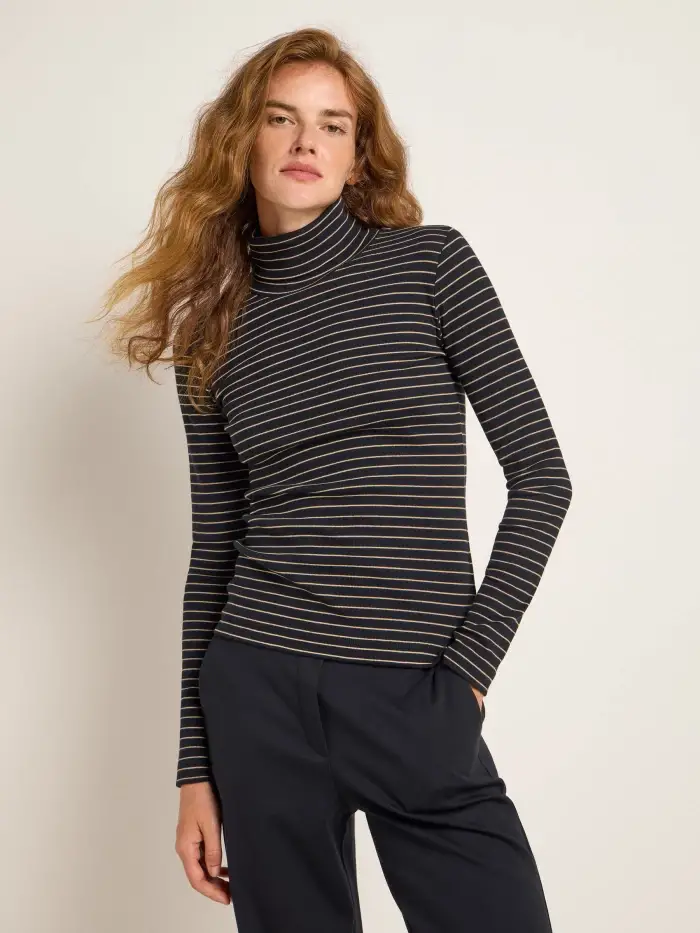 Lanius Streifen-Rollkragenshirt (GOTS)