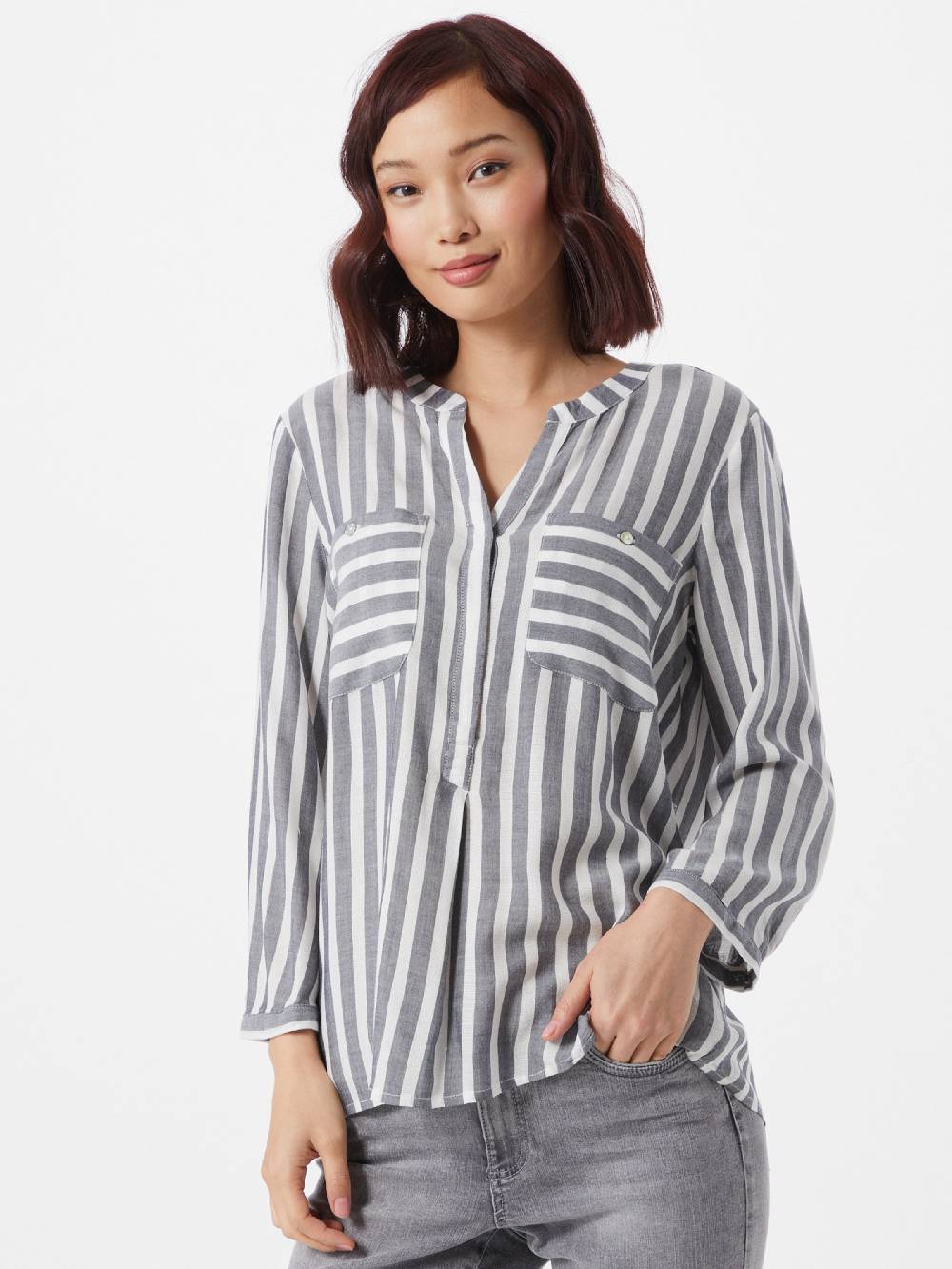 TOM TAILOR Blouse in Navy, White Blitzangebot