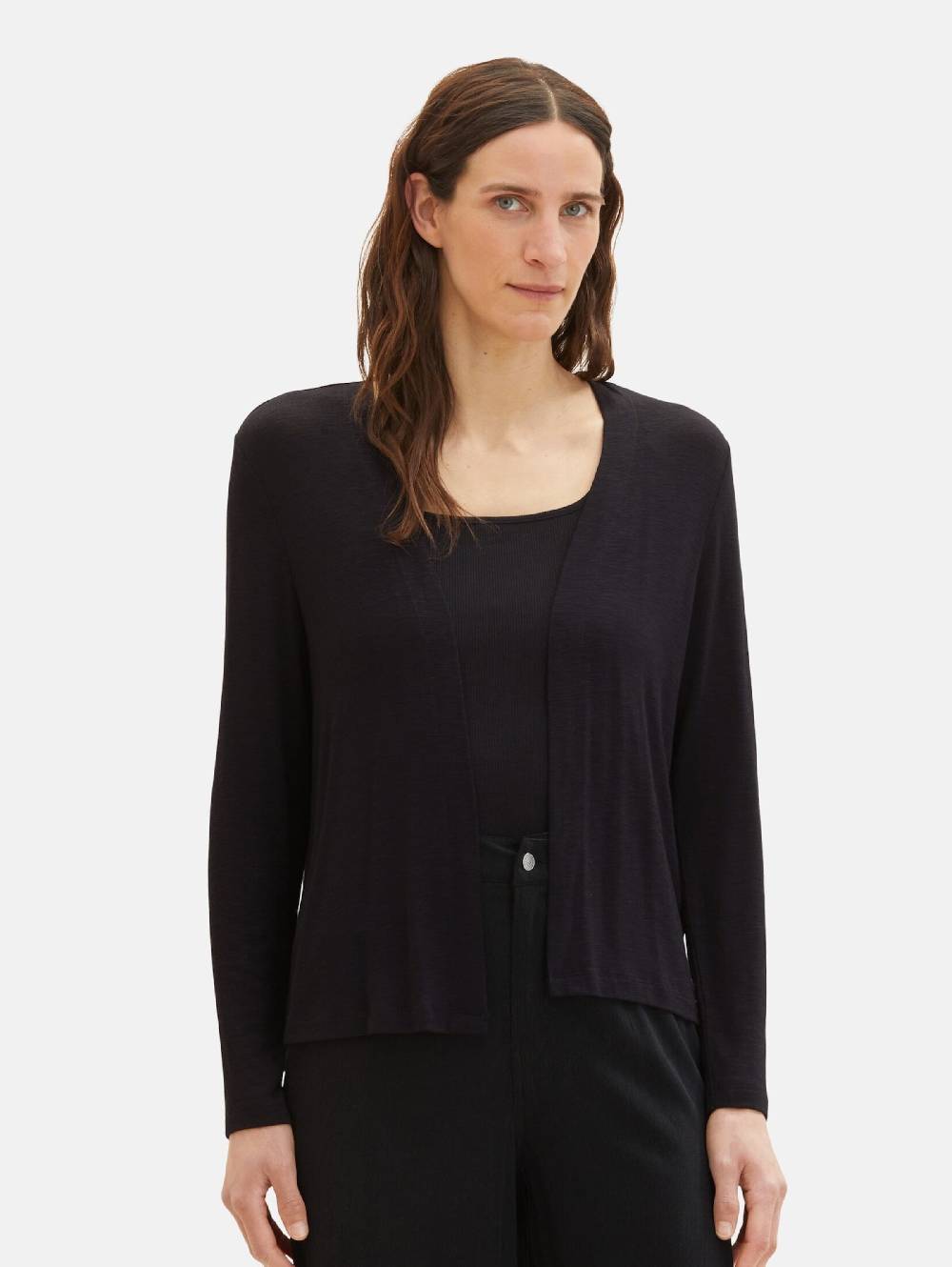 TOM TAILOR Knit Cardigan in Black Weihnachtsangebot