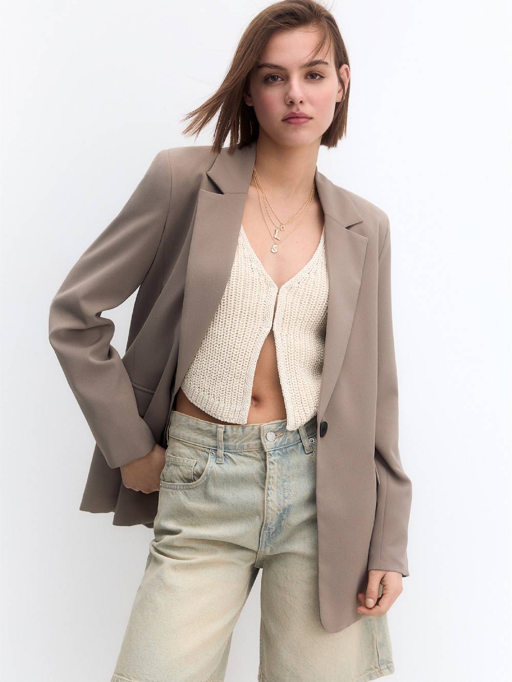 Pull&Bear Blazer in Greige Discount Store für neue Produkte