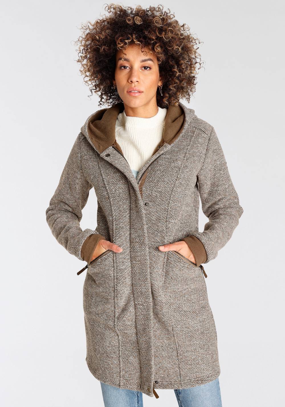 POLARINO Between-Seasons Coat in Brown Blitzverkäufe
