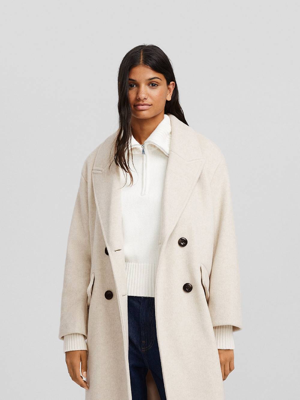 Bershka Between-Seasons Coat in Kitt Limitierter Zeitrabatt
