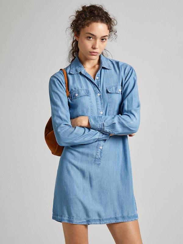 Pepe Jeans Shirt Dress 'ERINE' in Blue Denim Großer Ausverkauf
