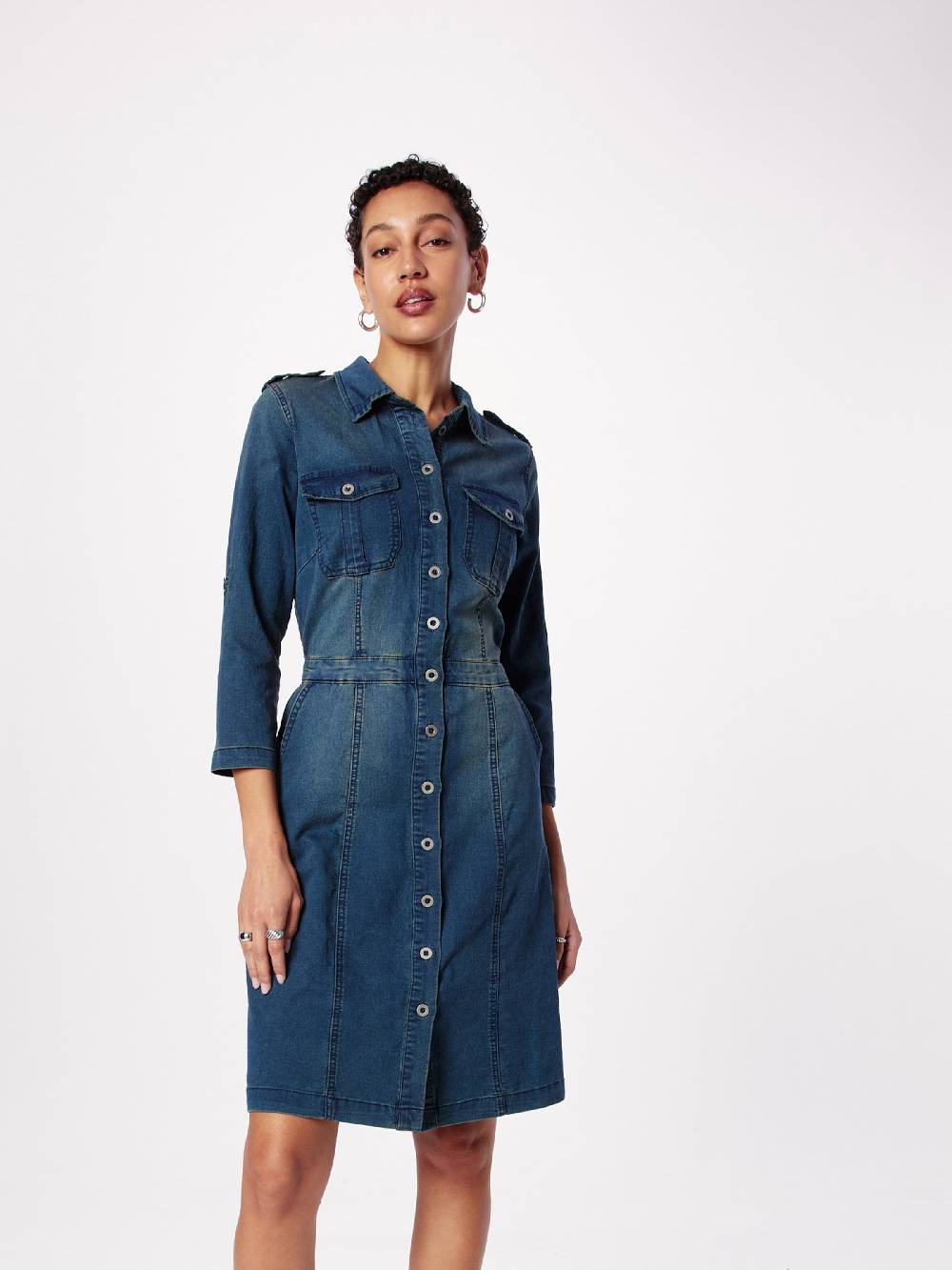 Cream Shirt Dress in Gentian Verkauf