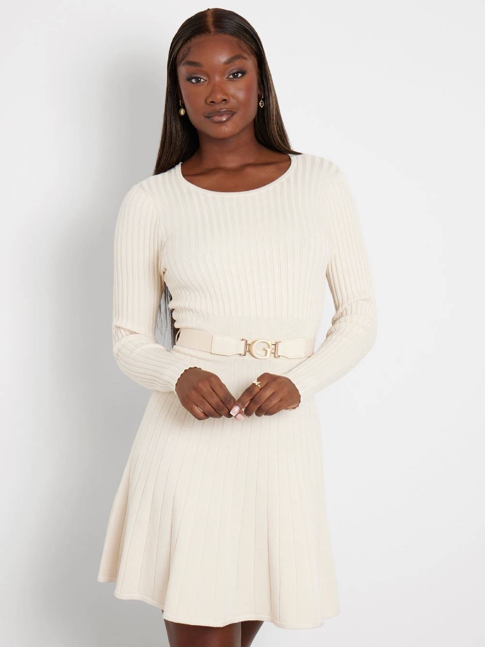GUESS Knitted dress in Cream Online Shopping