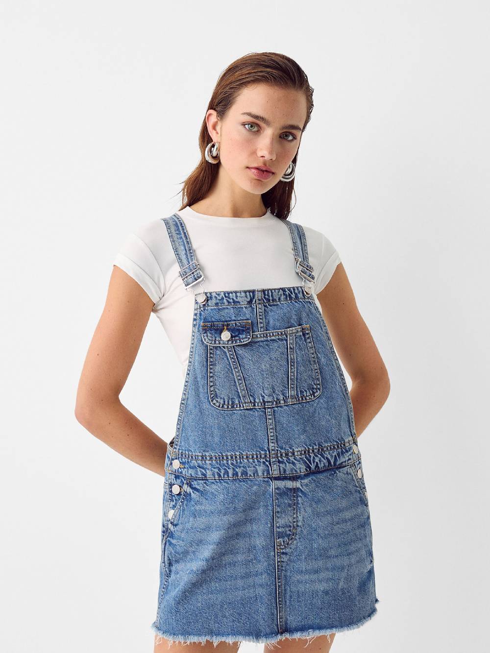 Bershka Overall Skirt in Blue Denim Super Sparpreis
