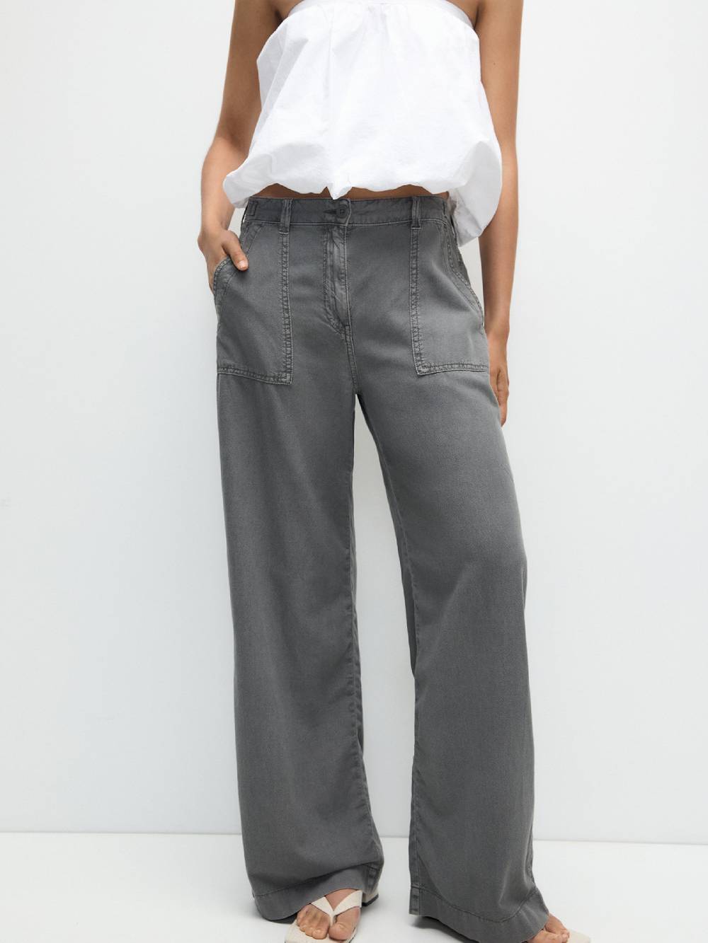 Pull&Bear Wide leg Pants in Dark Grey Outlet