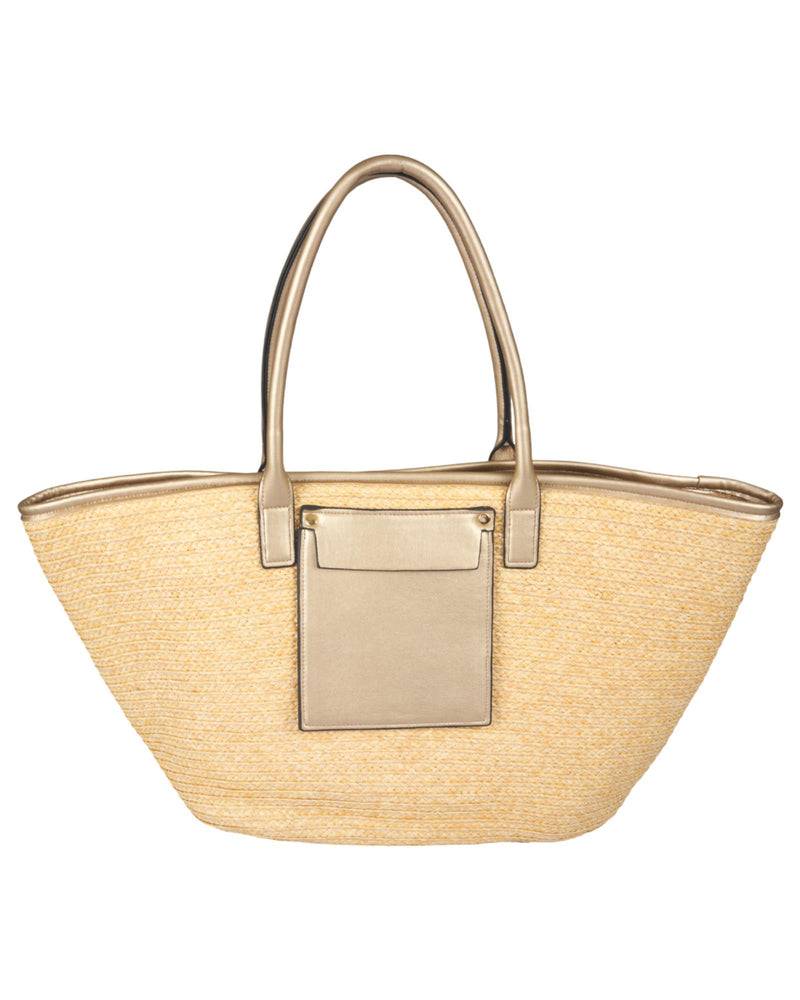 Loevenich Set: gehäkelter Strohhut plus Tasche-Gold Speichern exportieren