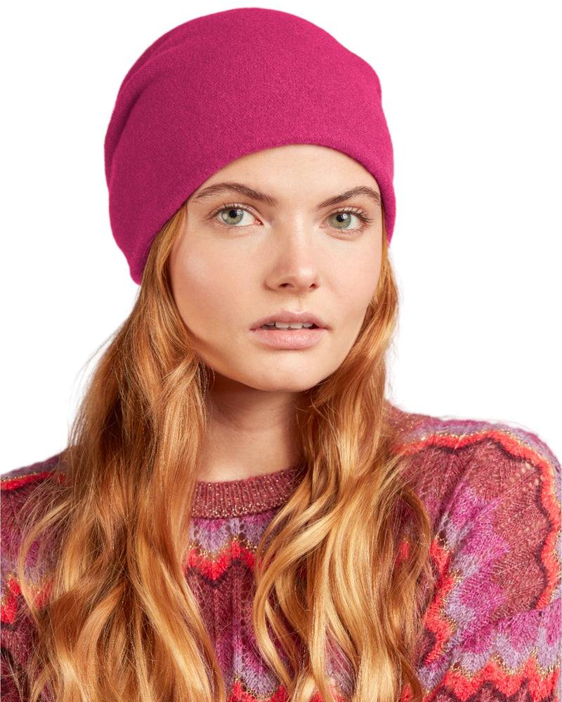 Loevenich Woll-Beanie, hinten gerafft in uni Pink Räumungsverkauf