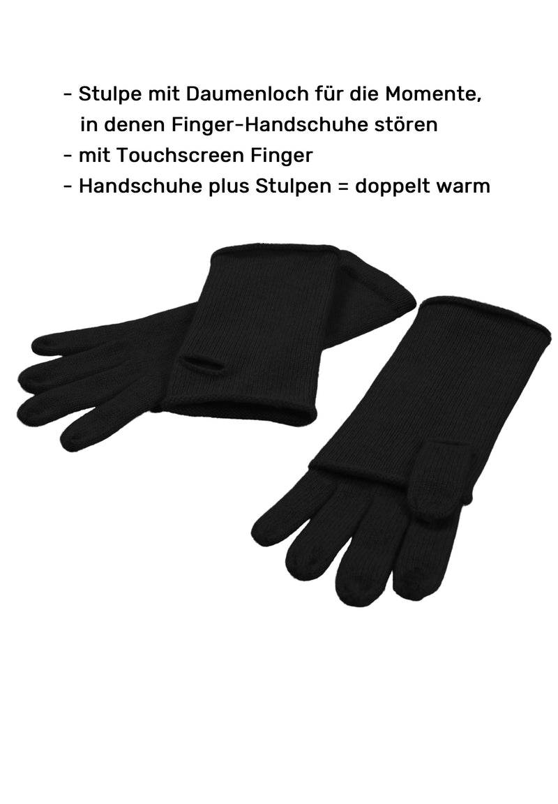 Loevenich Kaschmir-Mütze, Handschuh + Schal mit geometrischem Muster - Schwarz Super Sparpreis