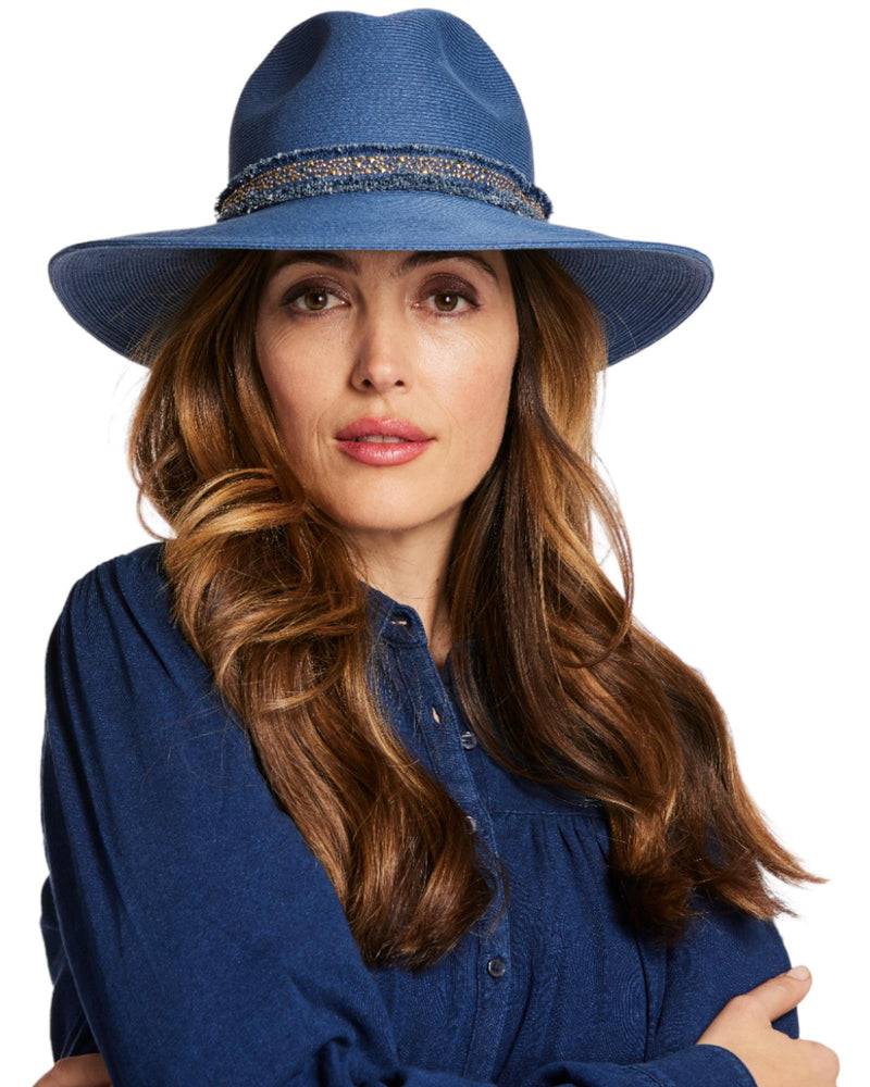 Loevenich großer Fedora mit Glitzersteinchen-Indigo 2025