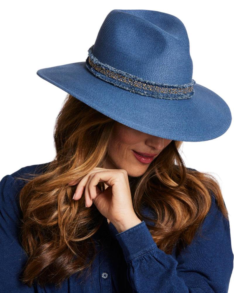 Loevenich großer Fedora mit Glitzersteinchen-Indigo 2025