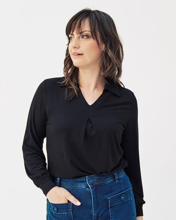 Mademoiselle YéYé Jersey Bluse mit Kellerfalte aus Ecovero by Lenzing Fabrikladen