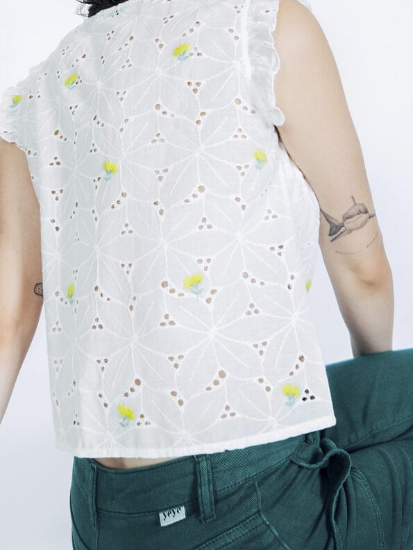 Mademoiselle YéYé Broderie Anglaise Top mit Stickerei aus Baumwolle Günstig kaufen