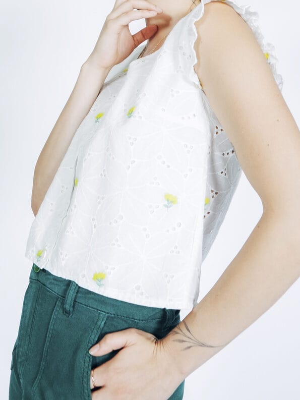 Mademoiselle YéYé Broderie Anglaise Top mit Stickerei aus Baumwolle Günstig kaufen