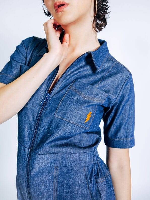 Mademoiselle YéYé Jeans Jumpsuit mit Reißverschluß aus Bio-Baumwolle 50% Rabatt mit kostenlosem Versand