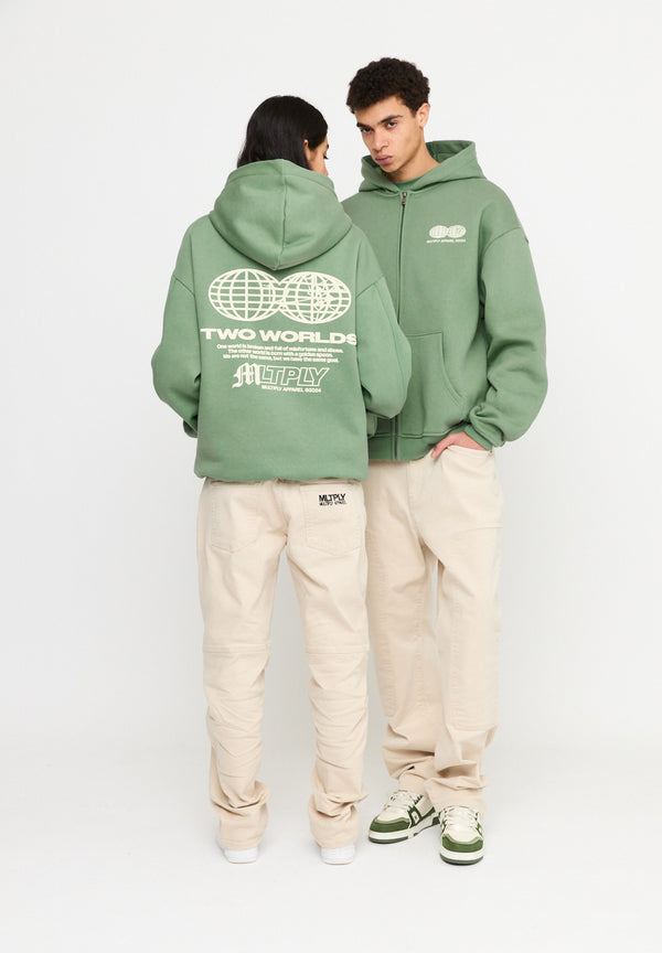Multiply Spparel Oversize Zip Hoodie TWO WORLDS Hedge Green Riesige Rabatte