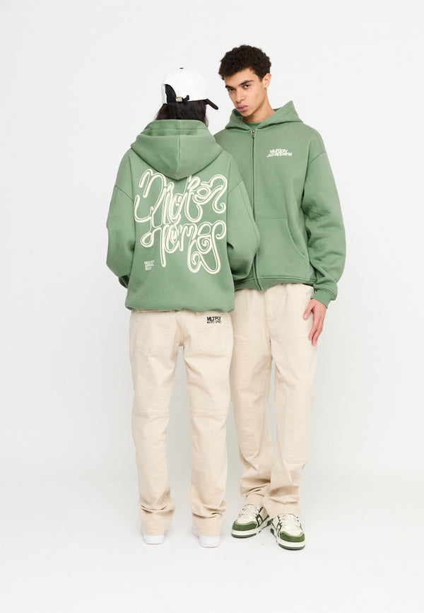 Multiply Spparel Oversize Zip Hoodie CONFLICT Hedge Green 50% Rabatt mit kostenlosem Versand