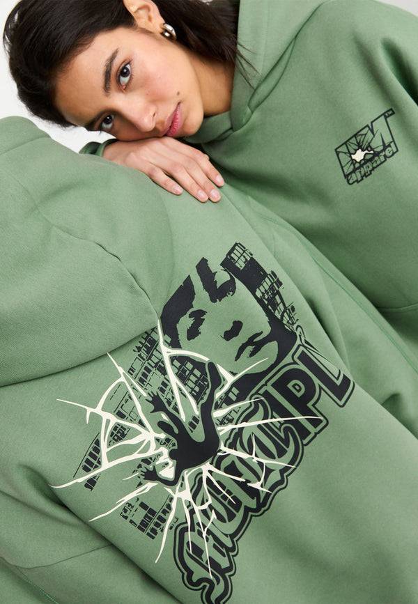 Multiply Spparel Oversize Hoodie INSECURITY Hedge Green Clearance-Verkauf