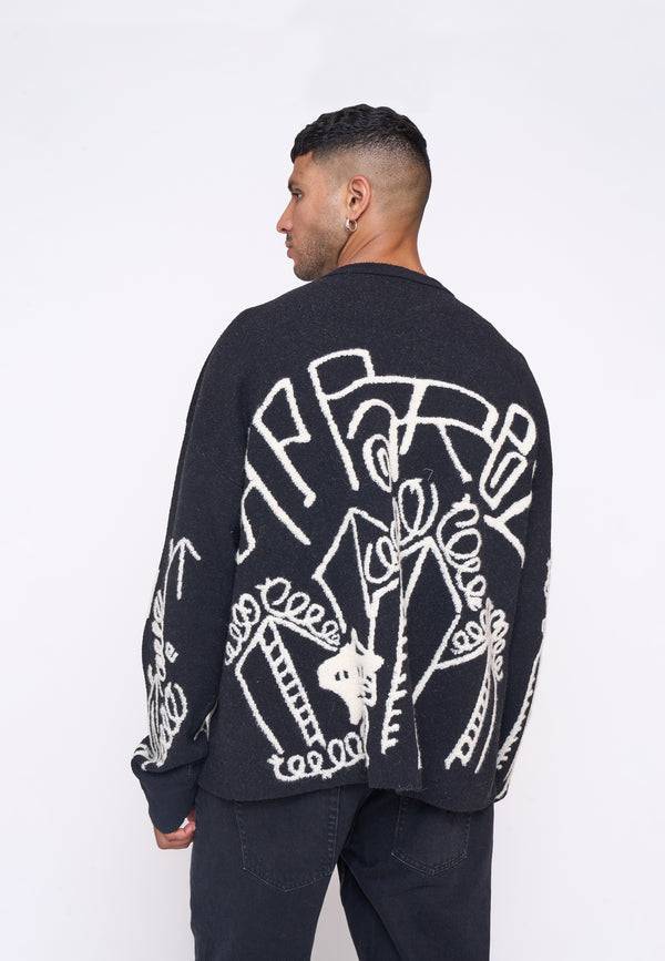 Multiply Spparel Oversize Knit Sweater DOWNTOWN Black Kauf eins, bekomm eins gratis