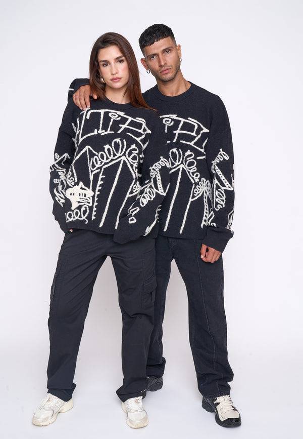 Multiply Spparel Oversize Knit Sweater DOWNTOWN Black Kauf eins, bekomm eins gratis