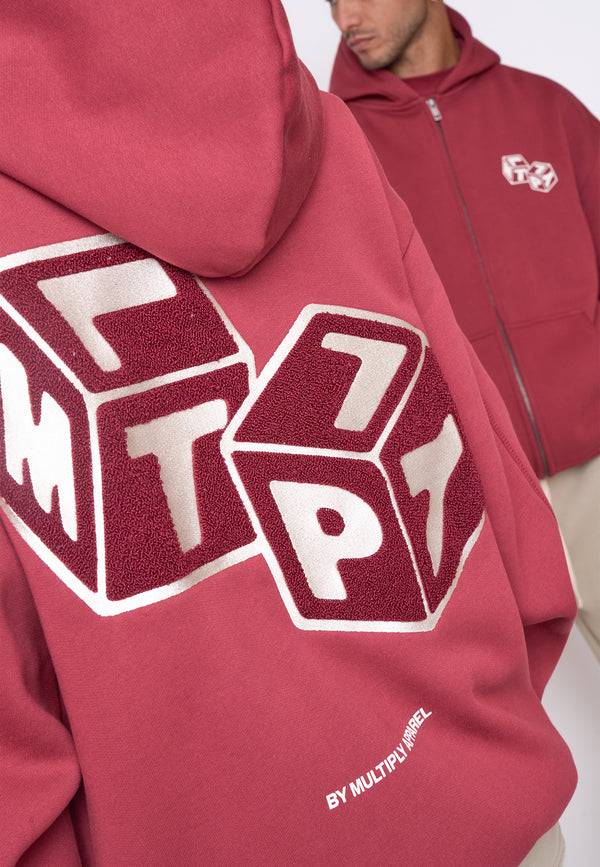 Multiply Spparel Oversize Zip Hoodie CUBES Ruby Wine Fabrikpreis