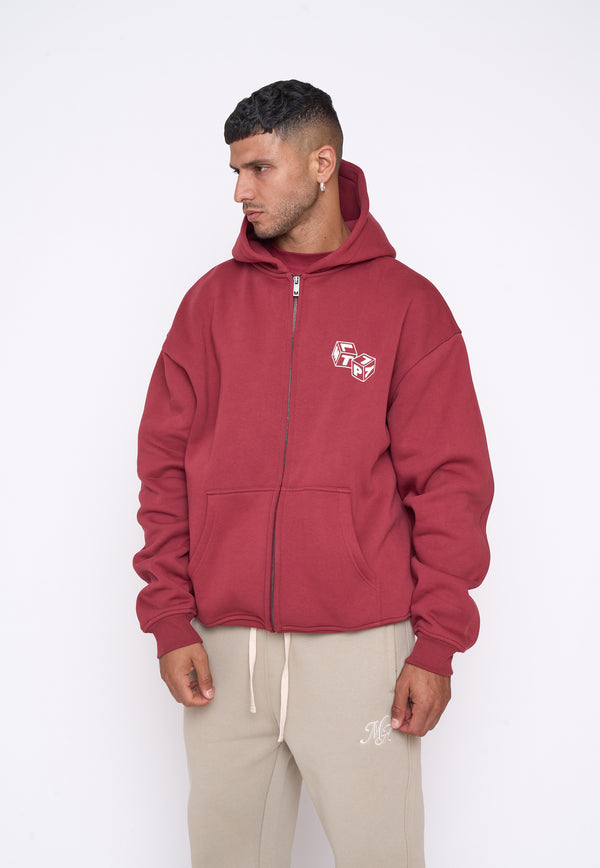 Multiply Spparel Oversize Zip Hoodie CUBES Ruby Wine Fabrikpreis