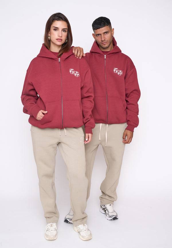 Multiply Spparel Oversize Zip Hoodie CUBES Ruby Wine Fabrikpreis