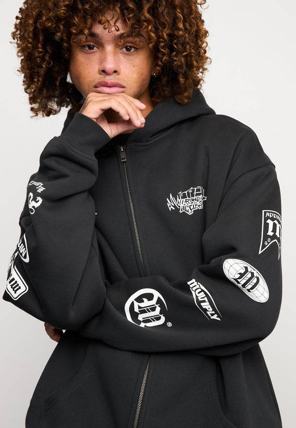 Multiply Spparel Oversize Zip Hoodie TRUTH Black Soda Washed Zeitbegrenzte Promotion