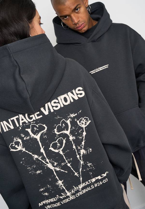 Multiply Spparel Oversize Hoodie V Visions Black Soda Washed Super Rabatt