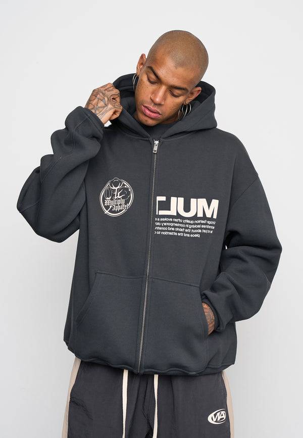 Multiply Spparel Oversize Zip Hoodie ROOTS Black Soda Washed Riesige Rabatte