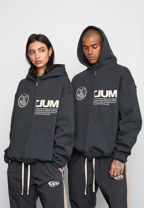 Multiply Spparel Oversize Zip Hoodie ROOTS Black Soda Washed Riesige Rabatte