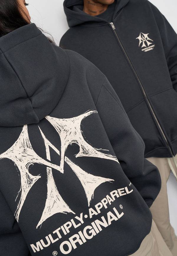 Multiply Spparel Oversize Zip Hoodie SKETCH Black Soda Washed Clearance-Verkauf