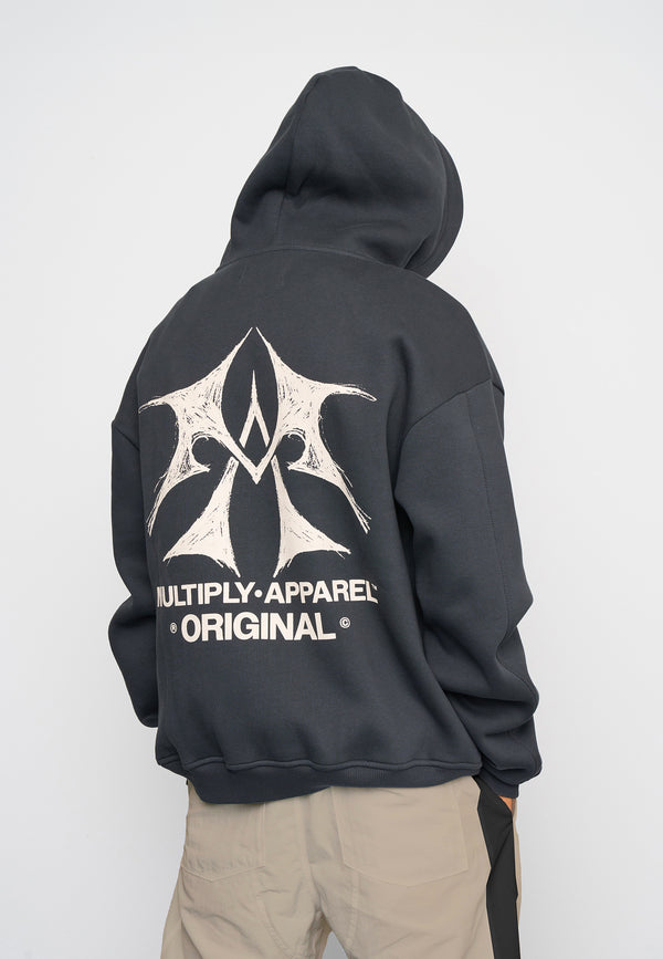 Multiply Spparel Oversize Zip Hoodie SKETCH Black Soda Washed Clearance-Verkauf