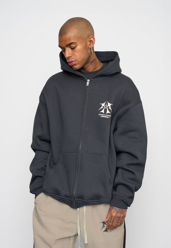 Multiply Spparel Oversize Zip Hoodie SKETCH Black Soda Washed Clearance-Verkauf