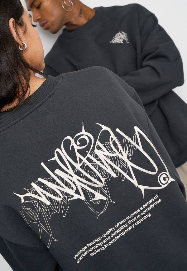 Multiply Spparel Oversize Sweatshirt THORNES Black Soda Washed Kostenloser Versand international