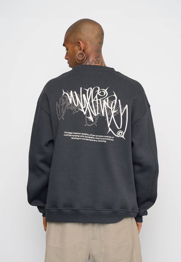 Multiply Spparel Oversize Sweatshirt THORNES Black Soda Washed Kostenloser Versand international