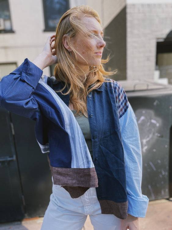 Nonoi Studio Blouson // Blau + Braun // Onesize Bis zu 65% Rabatt