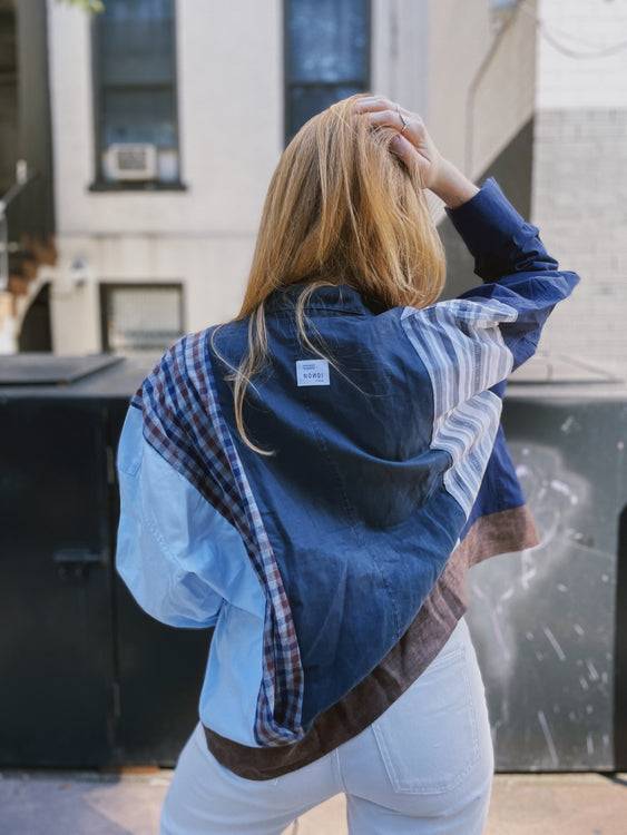 Nonoi Studio Blouson // Blau + Braun // Onesize Bis zu 65% Rabatt