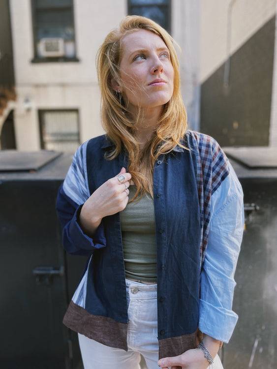 Nonoi Studio Blouson // Blau + Braun // Onesize Bis zu 65% Rabatt