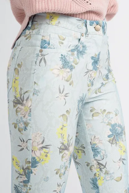 Recover Pants 5-Pocket Druckhose in HELLBLAU-BLAU-ZITRONE-ECRU Artikelnummer REC-12820-01-3992-65 Rabatte dieses Monats