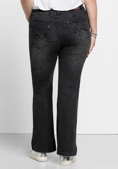 sheego Bootcut-Jeans in 5-Pocket-Form, mit Used-Effekten - black Denim sheego Super Sparpreis