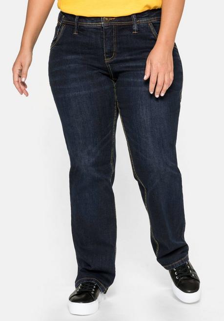 sheego Gerade Stretch-Jeans mit Used-Effekten - dark blue Denim sheego Kostenlose Rückgabe