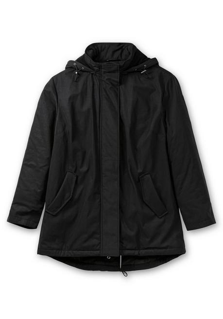 sheego Parka mit gefütterter Kapuze und 2-Wege-Zipper - schwarz sheego Begrenzte Freigabe