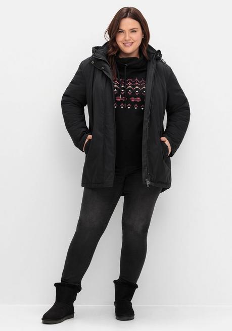 sheego Parka mit gefütterter Kapuze und 2-Wege-Zipper - schwarz sheego Begrenzte Freigabe