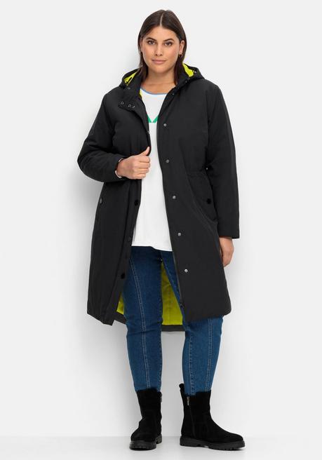 sheego Parka mit Kontrastfutter, wasserabweisend - schwarz sheego